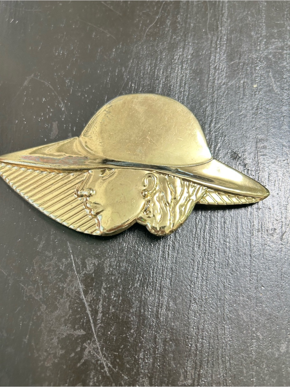 Vintage Gold-Tone Woman in Hat Brooch - Fashion Accessory buckle